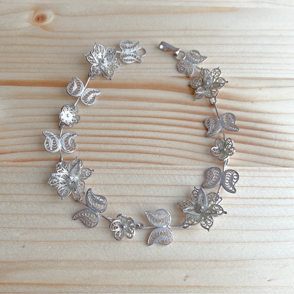 NWOT Sterling Silver Floral and Butterfly Bracelet
